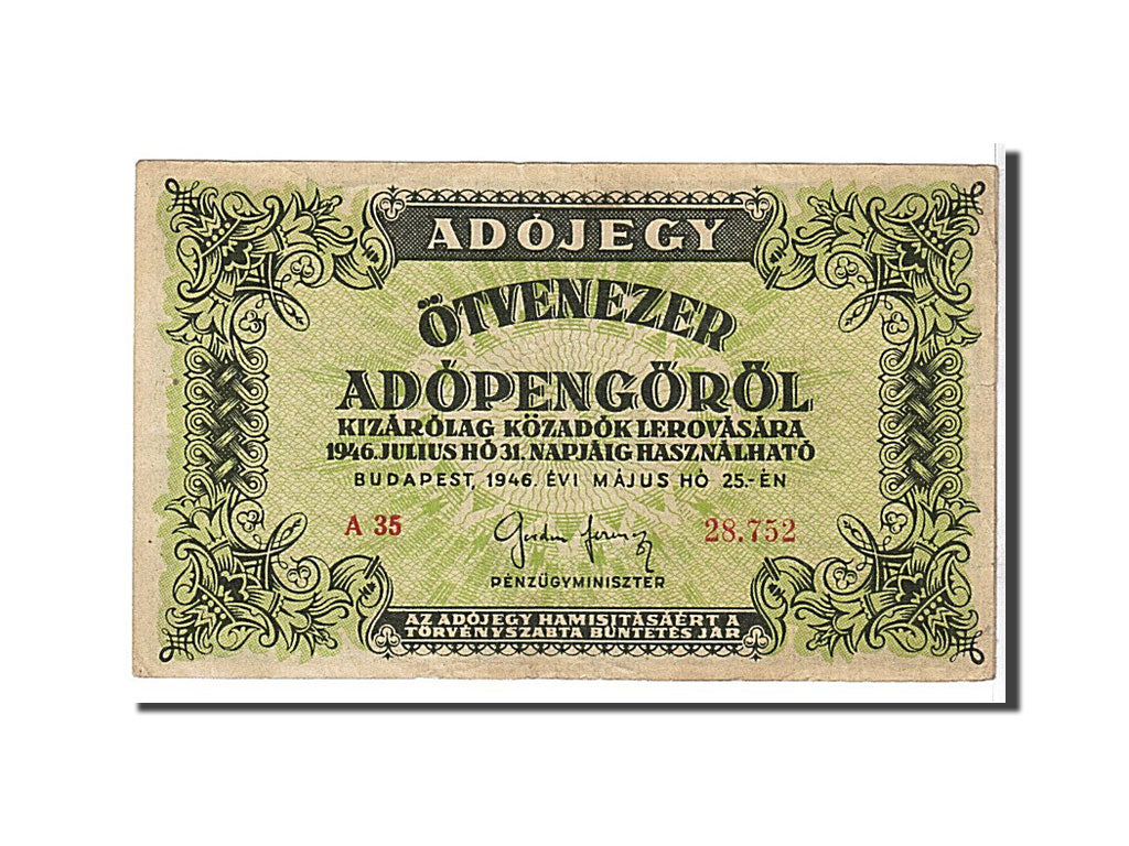 Banconote, Ungheria, 50,000 (Ötvenezer) Adópengö, 1946, KM:138a, BB