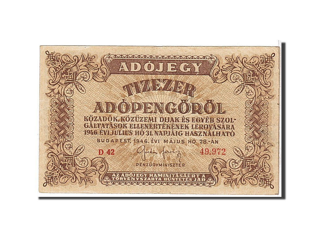 Banknote, Hungary, 10,000 (Tizezer) Adópengö, 1946, EF(40-45)