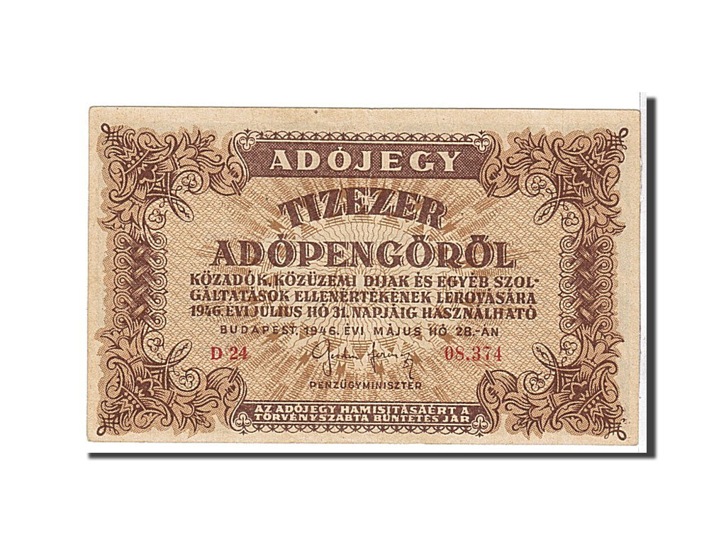 Banknote, Hungary, 10,000 (Tizezer) Adópengö, 1946, EF(40-45)