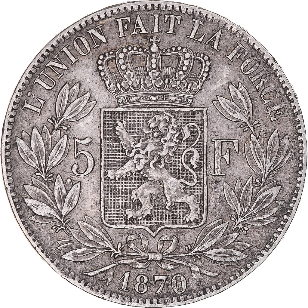 Coin, Belgium, Leopold II, 5 Francs, 5 Frank, 1870, Brussels, VF(30-35), Silver