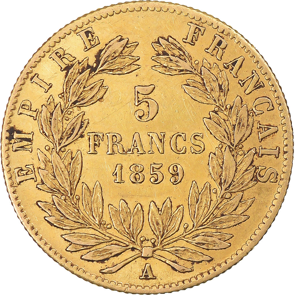 Moneta, Francja, Napoleon III, 5 Francs, 1859, Paris, AU(50-53), Złoto
