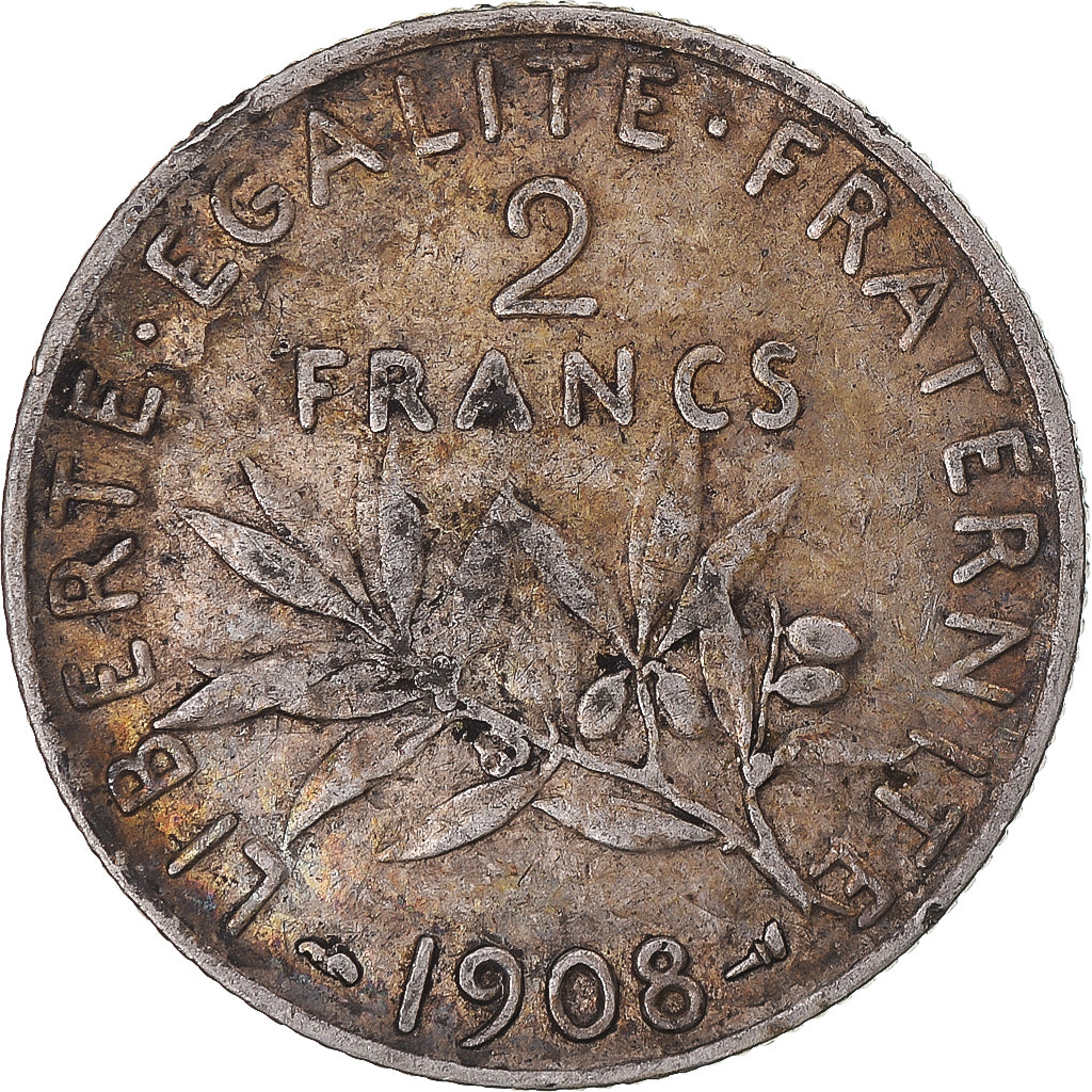 Monnaie, France, Semeuse, 2 Francs, 1908, Paris, TB+, Argent, KM:845.1