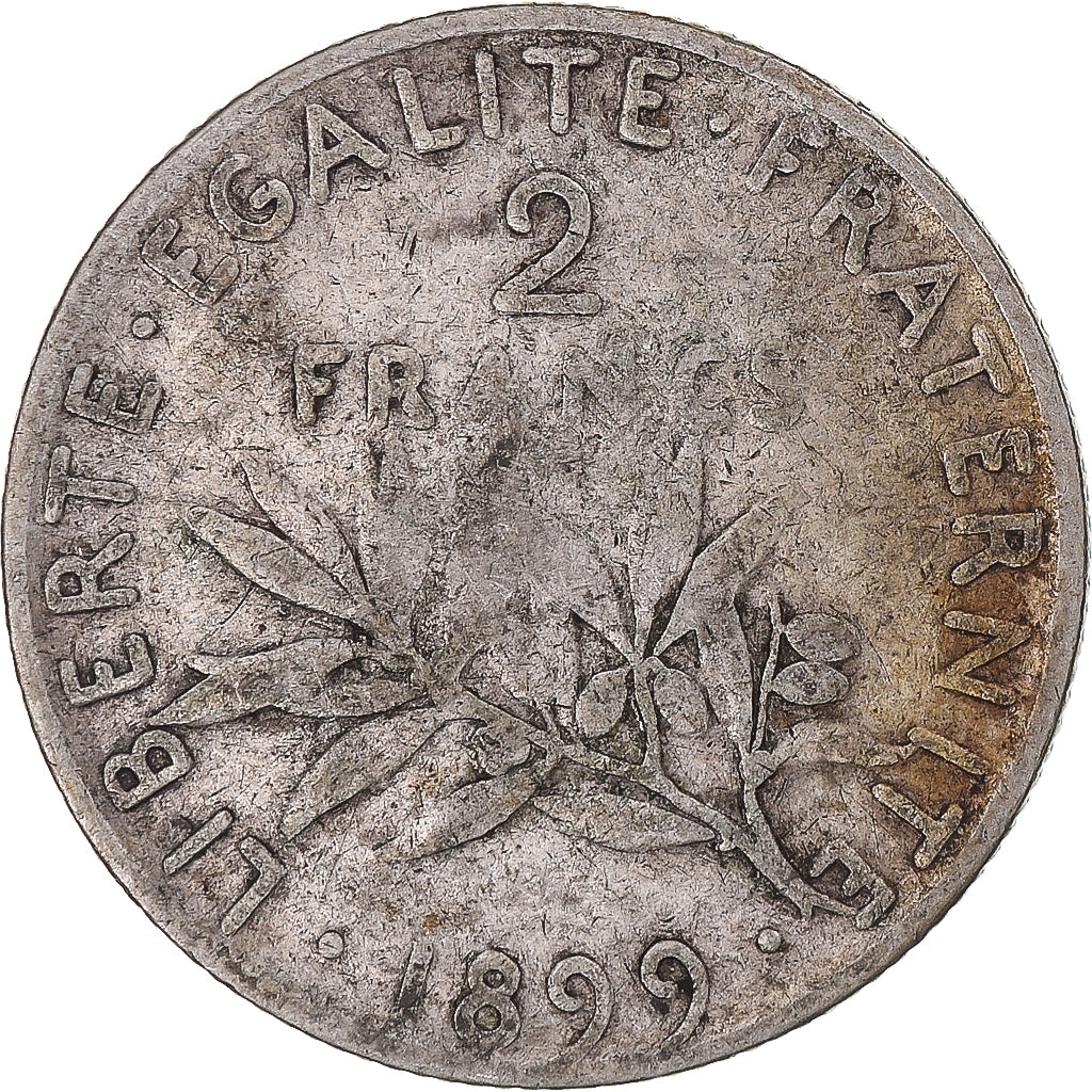 Moneda, Francia, Semeuse, 2 Francs, 1899, Paris, BC+, Plata, KM:845.1