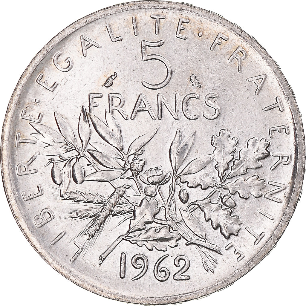 Moeda, França, Semeuse, 5 Francs, 1962, Paris, MS(60-62), Prata, KM:926