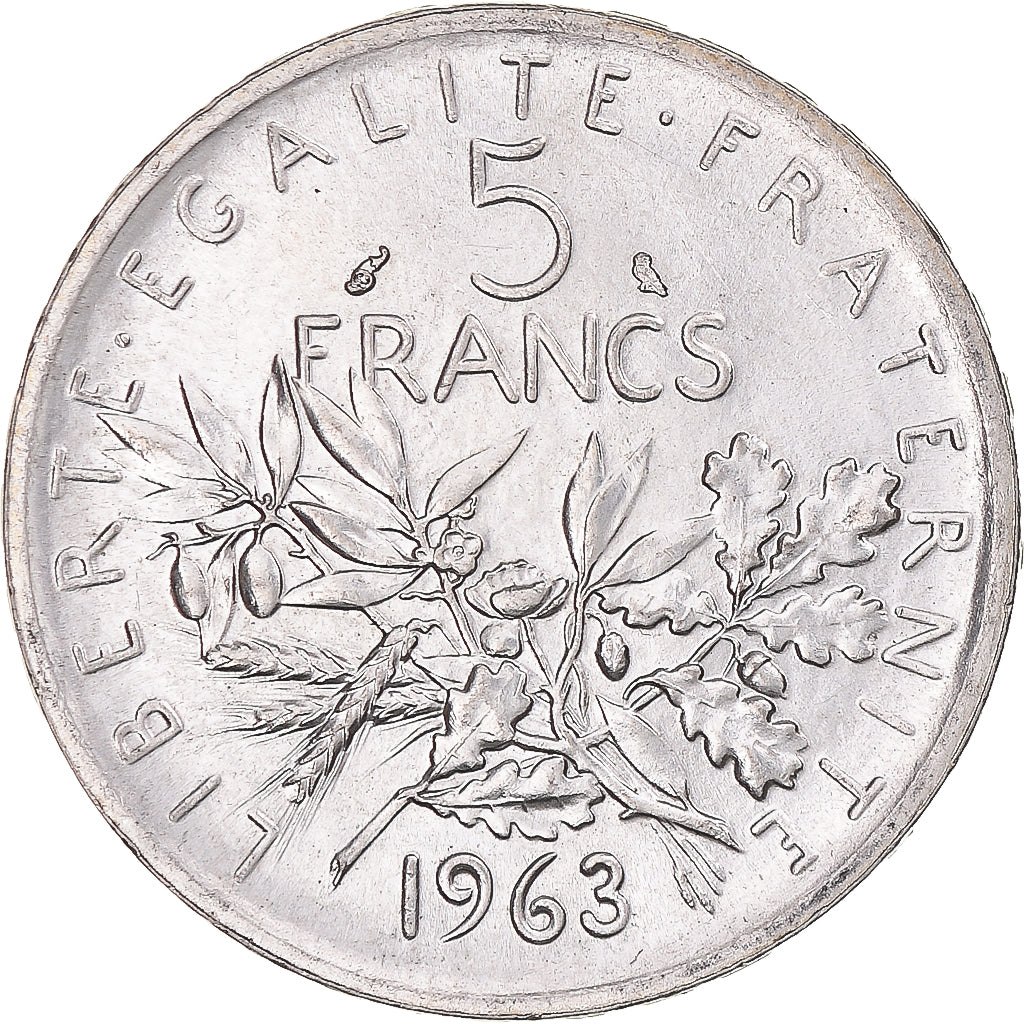 Munten, Frankrijk, Semeuse, 5 Francs, 1963, Paris, PR+, Zilver, KM:926