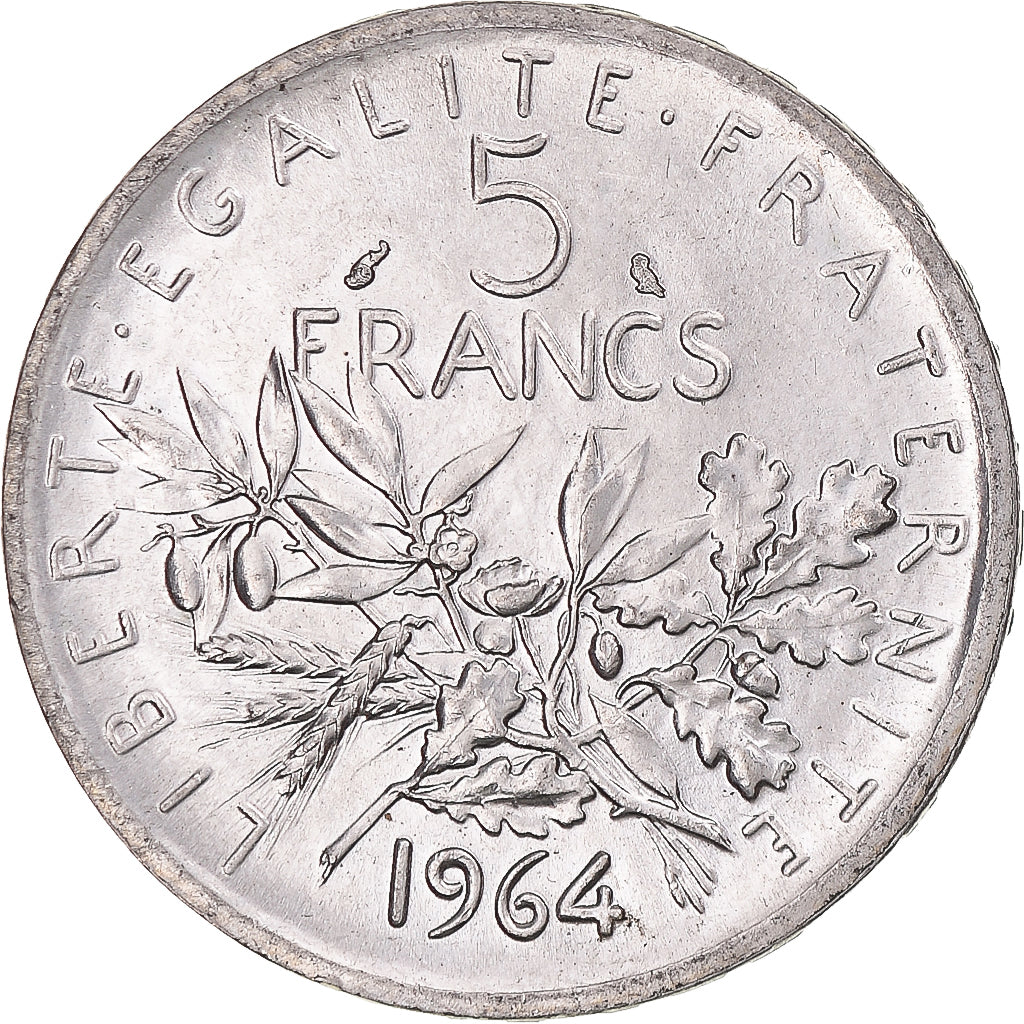 Munten, Frankrijk, Semeuse, 5 Francs, 1964, Paris, PR+, Zilver, KM:926