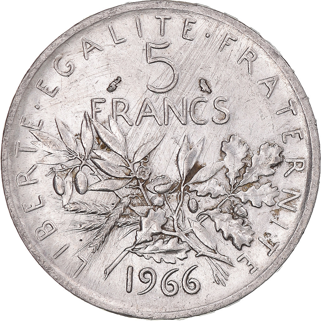 France, Semeuse, 5 Francs, 1966, Paris, MS(60-62), Silver, KM:926, Gadoury:770