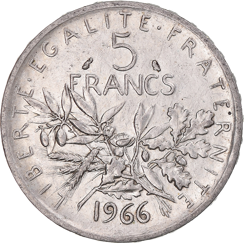 France, Semeuse, 5 Francs, 1966, Paris, MS(60-62), Silver, KM:926, Gadoury:770