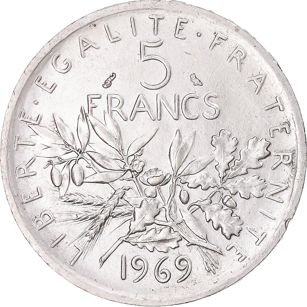 France, Semeuse, 5 Francs, 1969, Paris, MS(60-62), Silver, KM:926, Gadoury:770