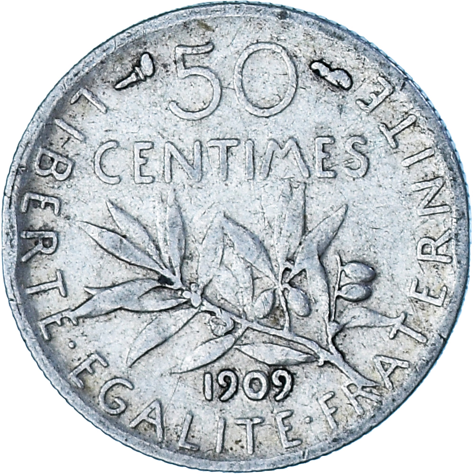 Moneta, Francja, Semeuse, 50 Centimes, 1909, Paris, VF(20-25), Srebro, KM:854
