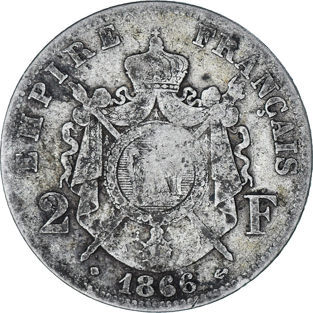 Monnaie, France, Napoleon III, Napoléon III, 2 Francs, 1866, Strasbourg, TB