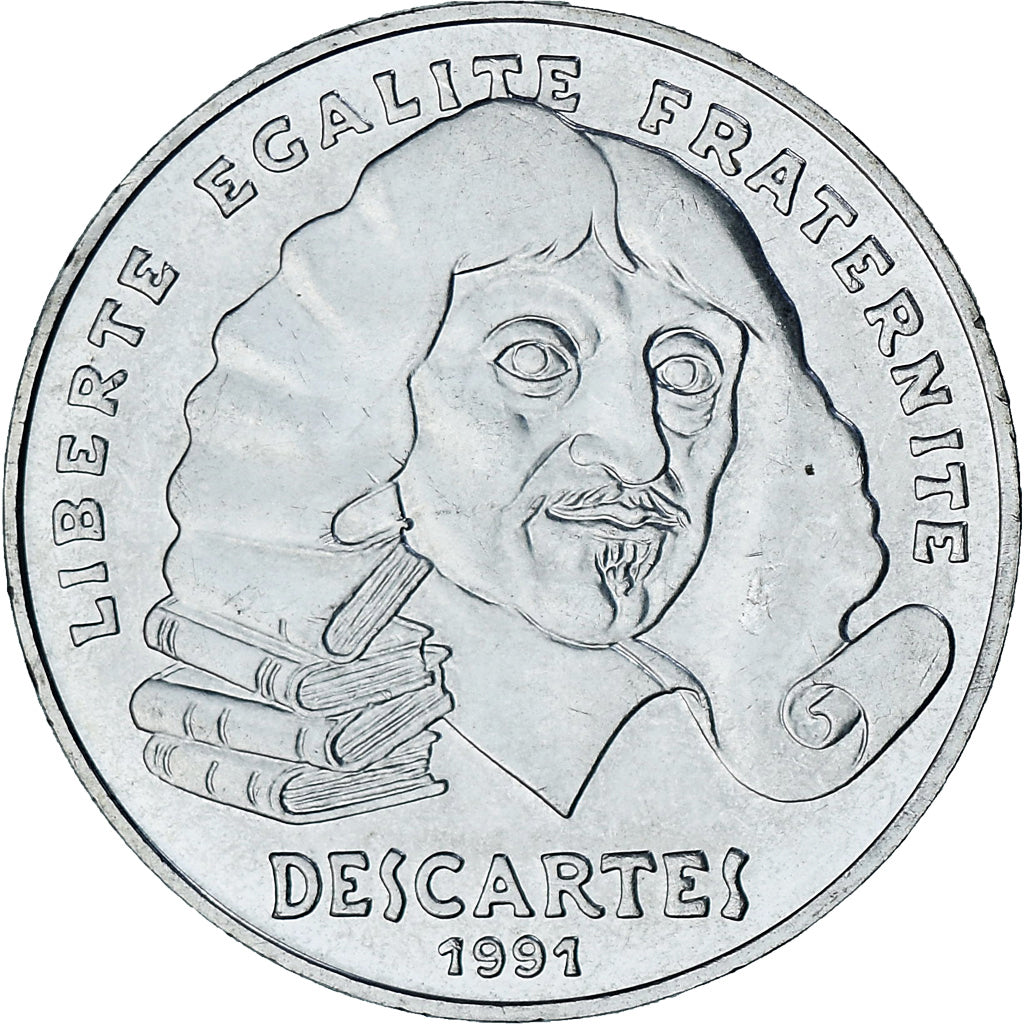 Moneta, Francja, Descartes, 100 Francs, 1991, Paris, MS(60-62), Srebro, KM:996