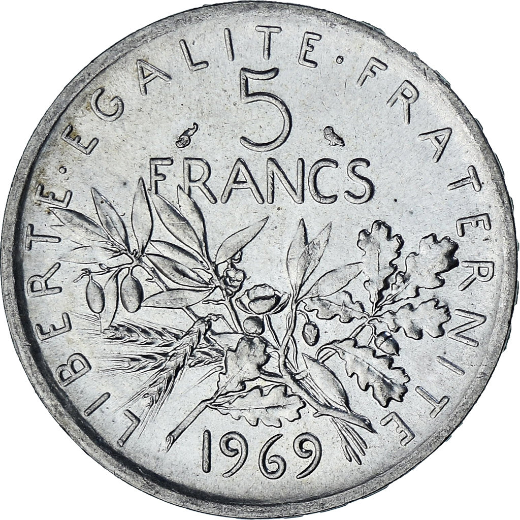 France, Semeuse, 5 Francs, 1969, Paris, MS(60-62), Silver, KM:926, Gadoury:770