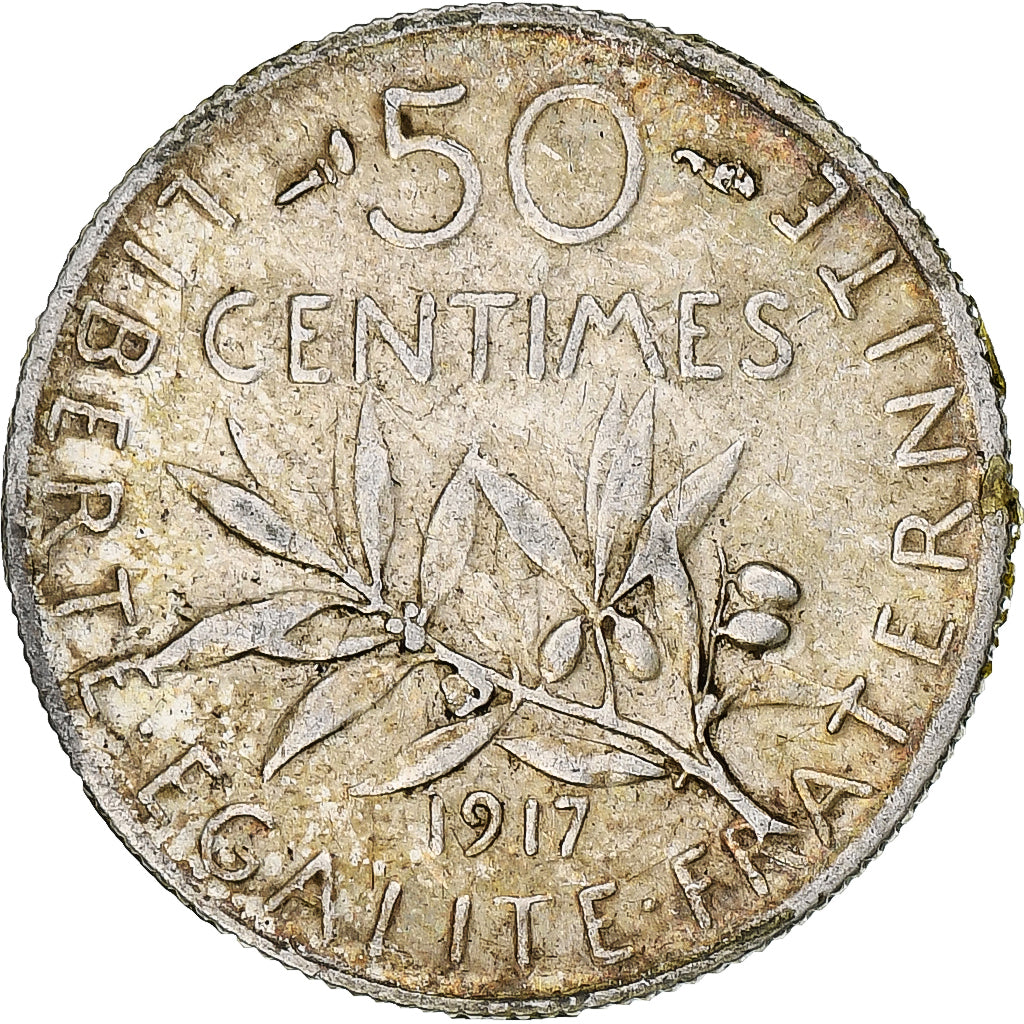 Munten, Frankrijk, Semeuse, 50 Centimes, 1917, Paris, ZF+, Zilver, KM:854