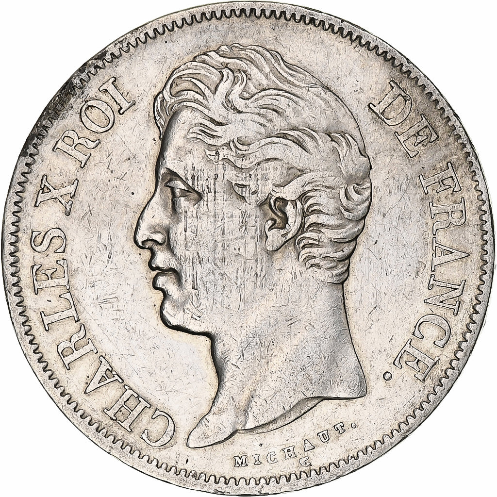 Moneda, Francia, Charles X, 5 Francs, 1827, Bayonne, BC+, Plata, KM:728.8