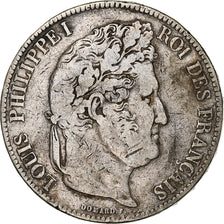 Moeda, França, Louis-Philippe, 5 Francs, 1837, Paris, VF(20-25), Prata