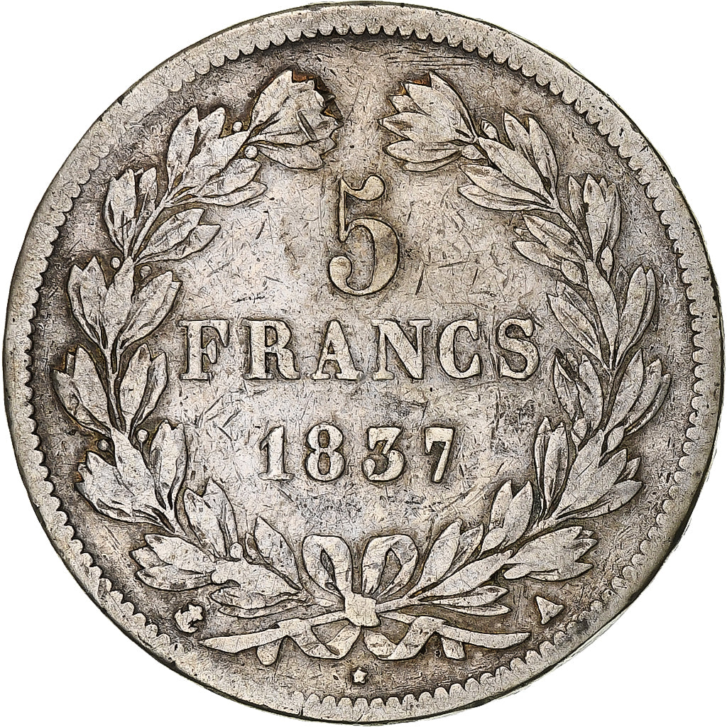 Coin, France, Louis-Philippe, 5 Francs, 1837, Paris, VF(20-25), Silver