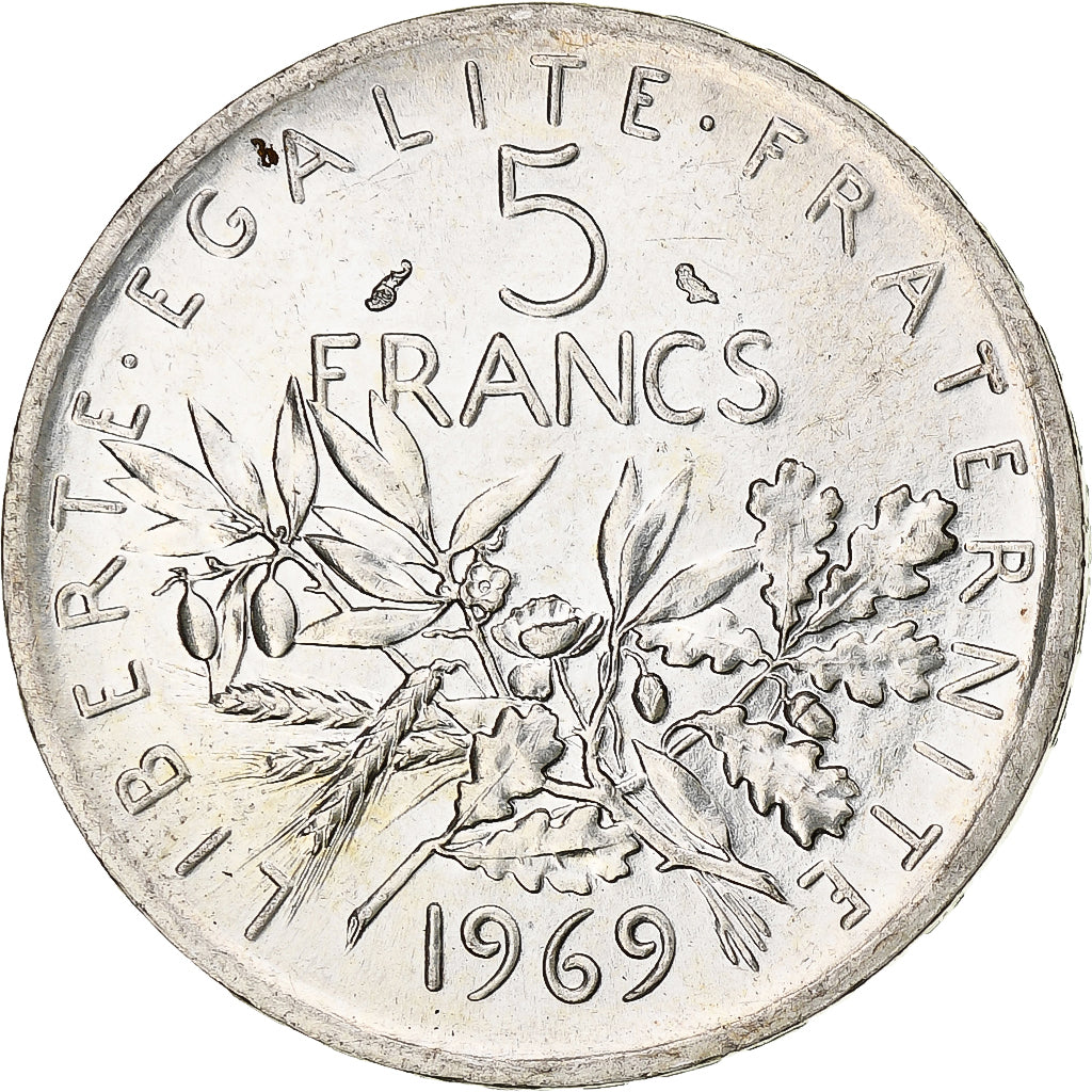 France, Semeuse, 5 Francs, 1969, Paris, MS(60-62), Silver, KM:926, Gadoury:770