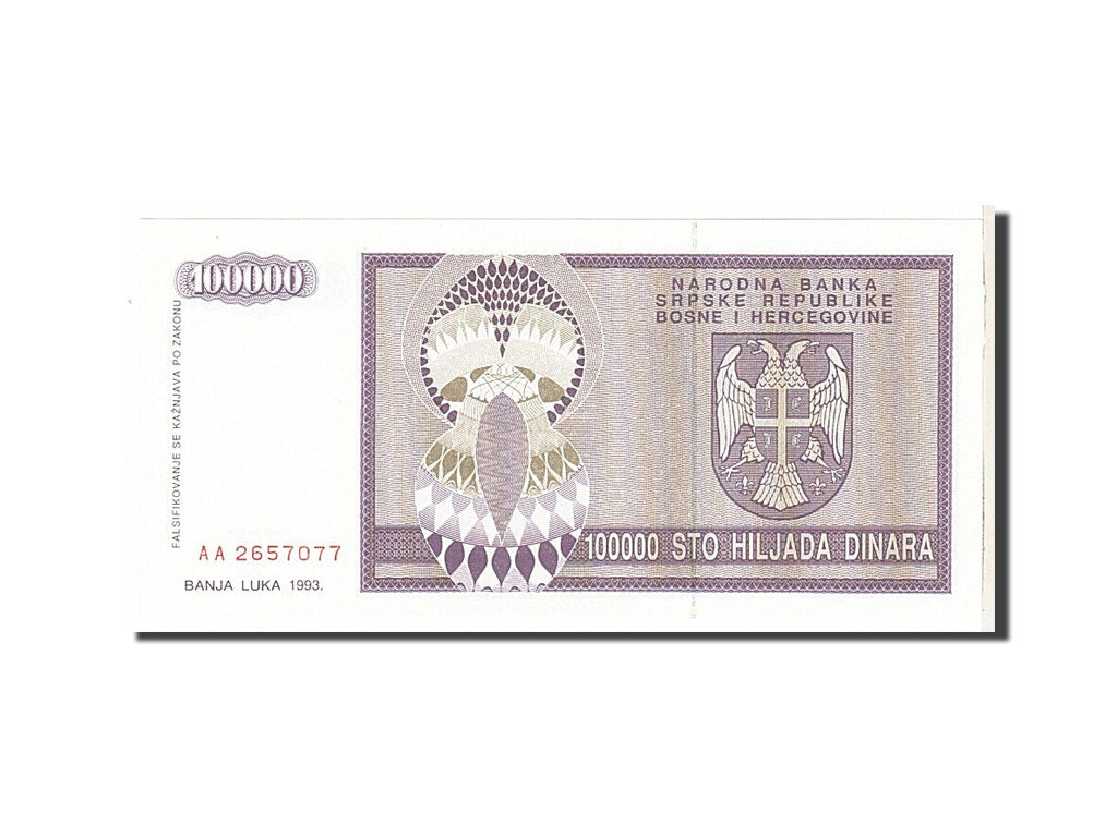 Billet, Bosnia - Herzegovina, 100,000 Dinara, 1993, KM:141a, SPL