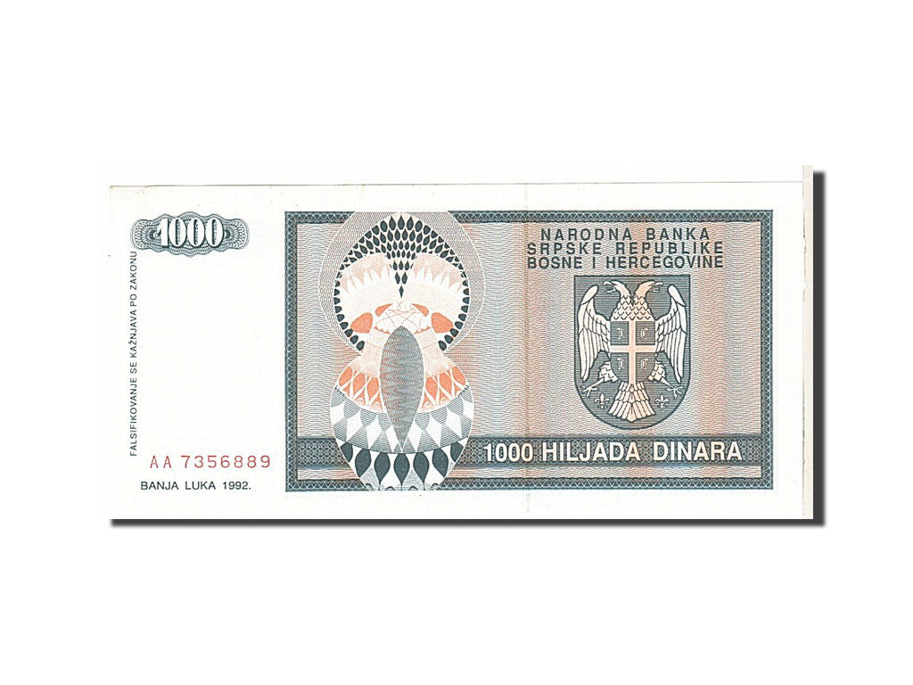Billet, Bosnia - Herzegovina, 1000 Dinara, 1992, KM:137a, SPL