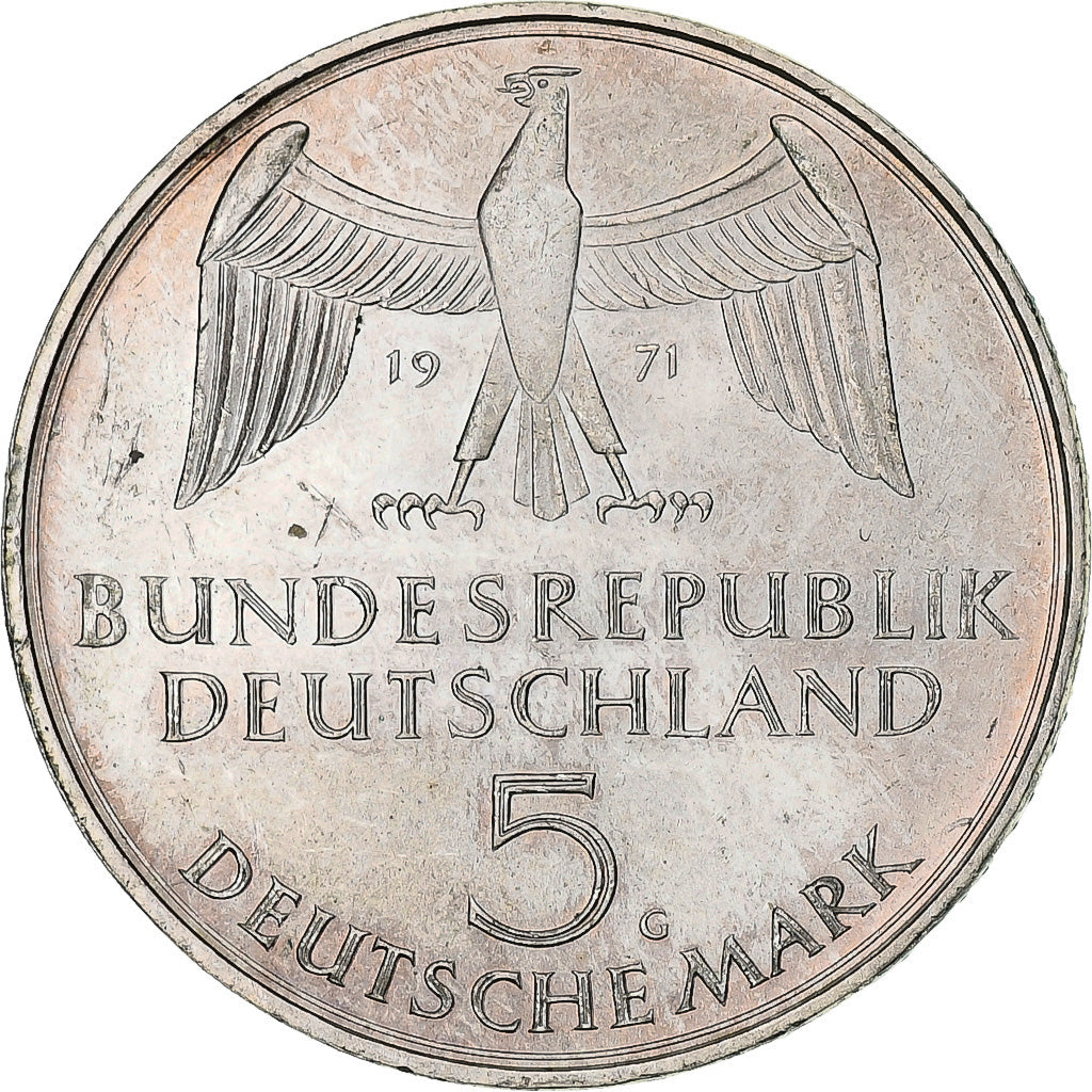 Bundesrepublik Deutschland, 5 Mark, 1971, Karlsruhe, AU(55-58), KM:128.1