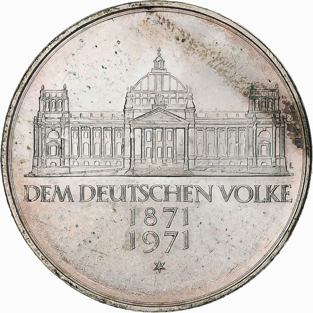 GERMANY - FEDERAL REPUBLIC, 5 Mark, 1971, Karlsruhe, Silver, EF(40-45), KM:128.1
