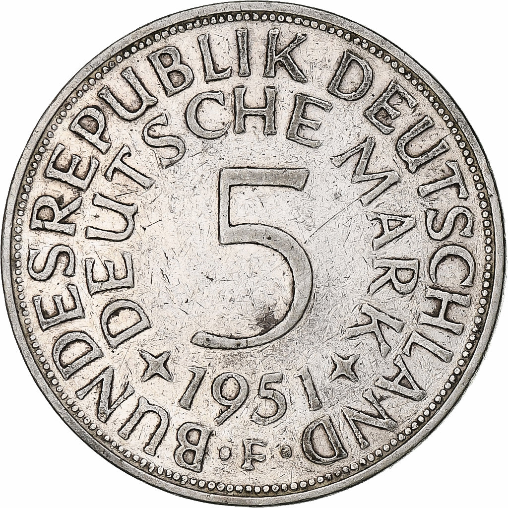 Monnaie, République fédérale allemande, 5 Mark, 1951, Stuttgart, TB+, Argent