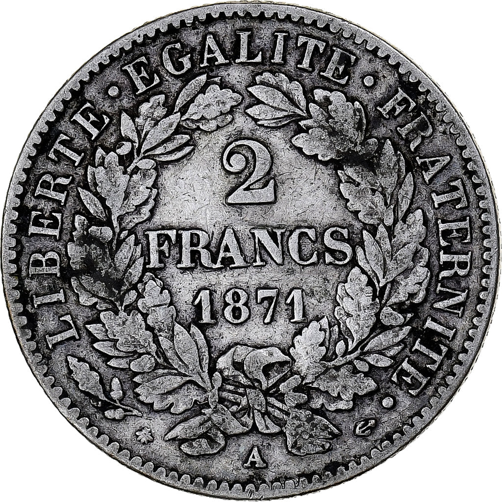 Coin, France, Cérès, 2 Francs, 1871, Paris, VF(30-35), Silver, KM:817.1