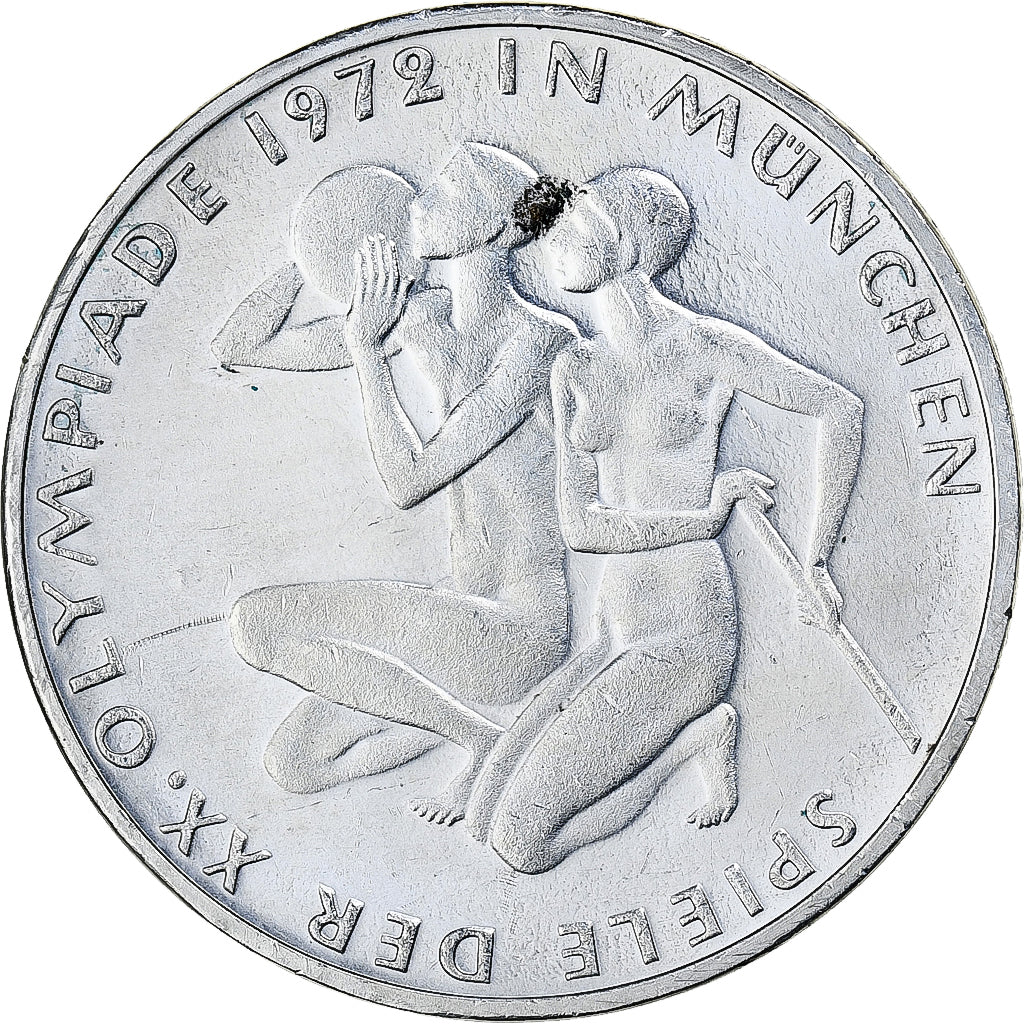 Coin, Germany, 10 Mark, Olympics, 1972, Stuttgart, MS(60-62), Silver, KM 132