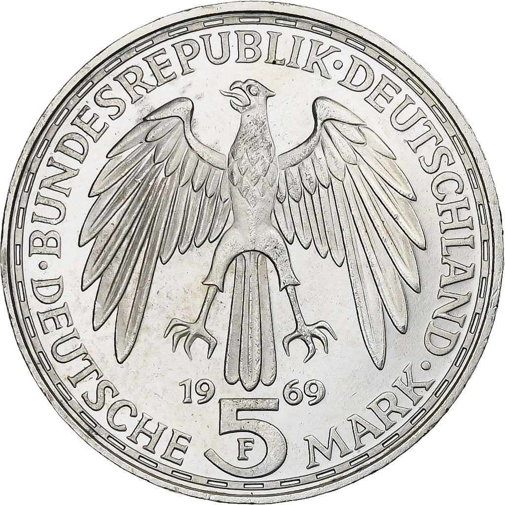 Coin, GERMANY - FEDERAL REPUBLIC, 5 Mark, 1969, Stuttgart, Germany, BE, MS(63)