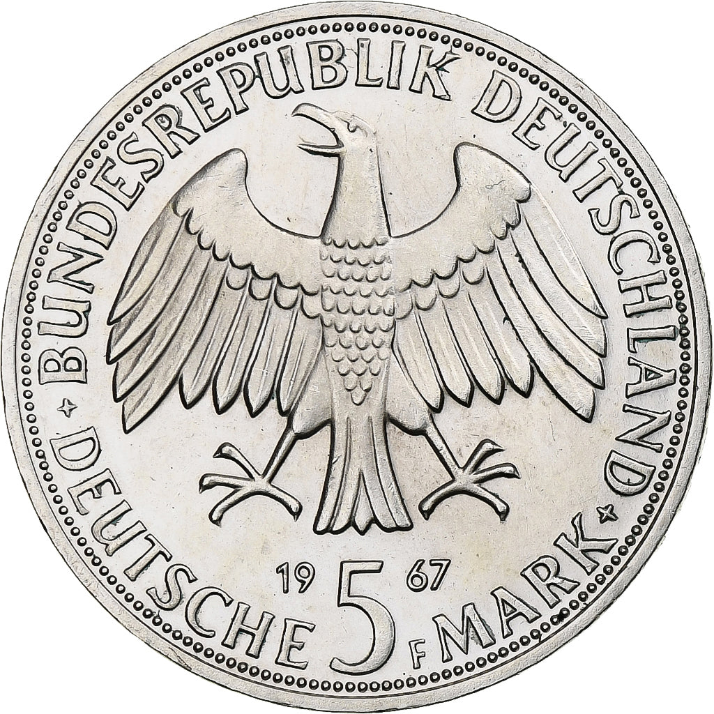 Moeda, ALEMANHA - REPÚBLICA FEDERAL, 5 Mark, 1967, Stuttgart, Germany, BE