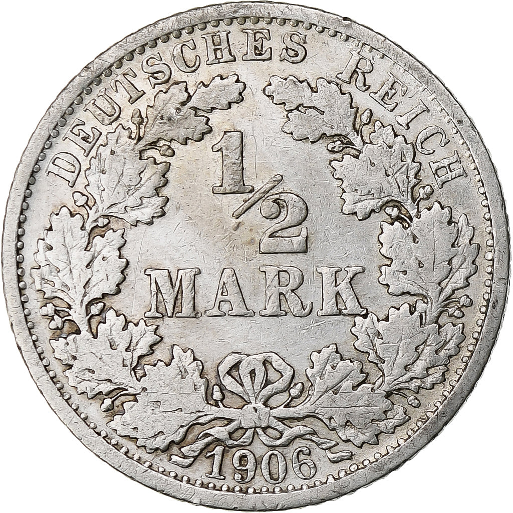 Coin, GERMANY - EMPIRE, 1/2 Mark, 1906, Stuttgart, EF(40-45), Silver, KM:17