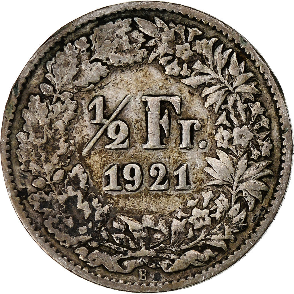 Coin, Switzerland, 1/2 Franc, 1921, Bern, EF(40-45), Silver, KM:23