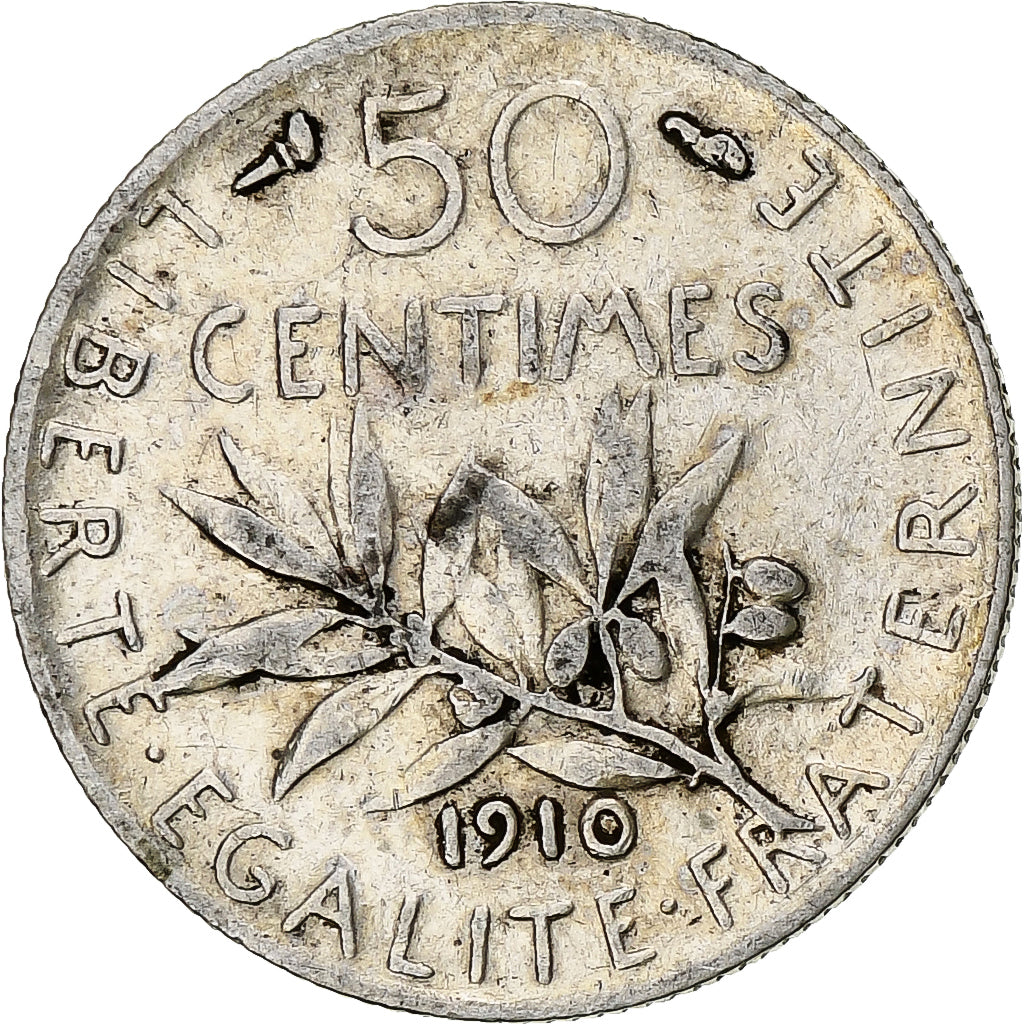 Moneda, Francia, Semeuse, 50 Centimes, 1910, Paris, MBC, Plata, KM:854