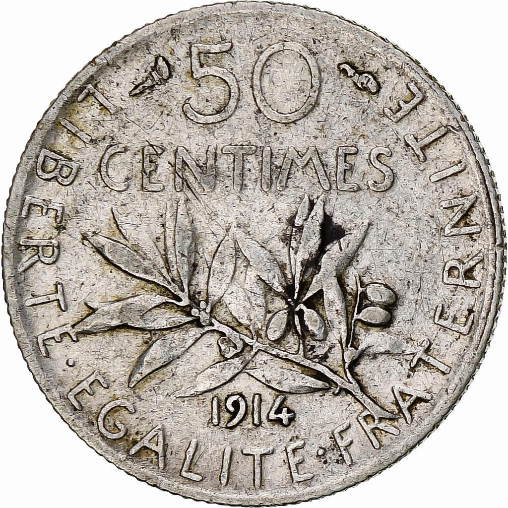 France, 50 Centimes, Semeuse, 1914, Paris, Silver, EF(40-45), Gadoury:420