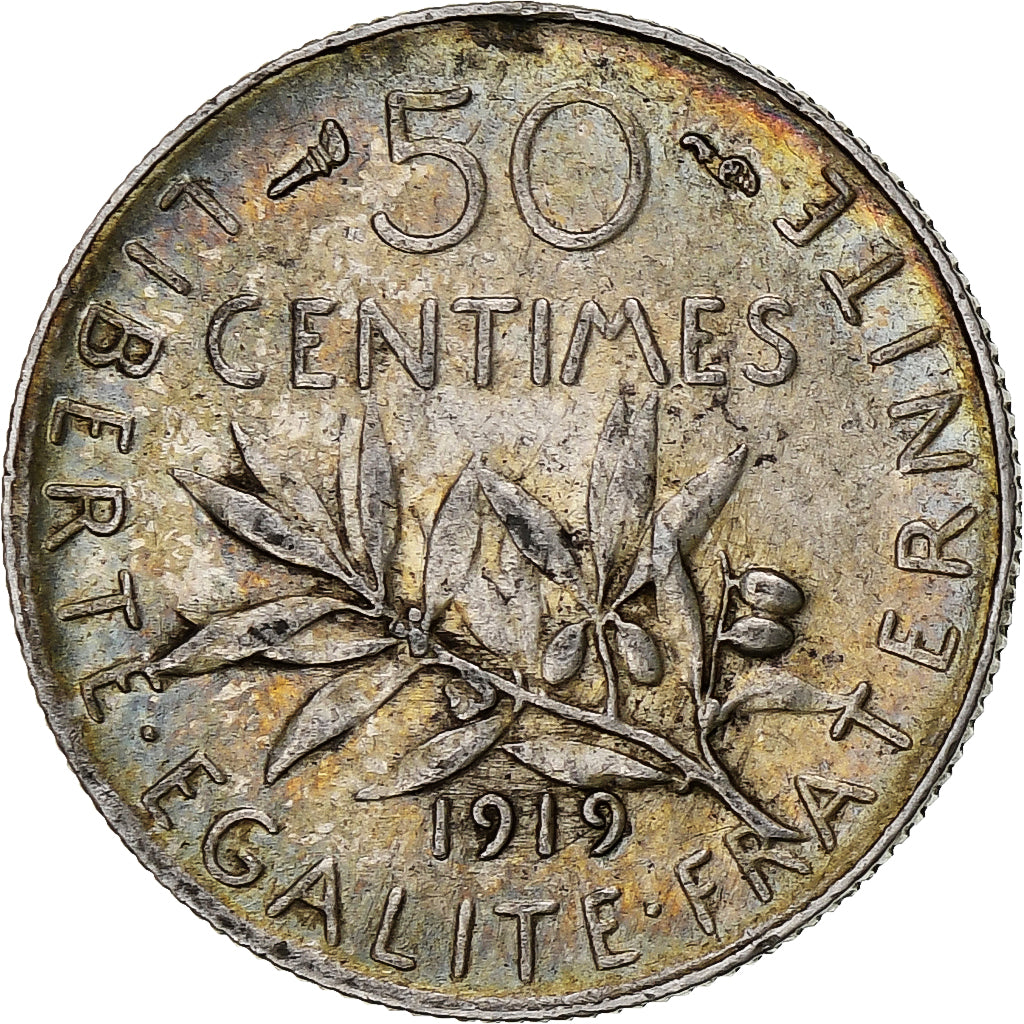 Frankreich, 50 Centimes, Semeuse, 1919, Paris, Silber, VZ, Gadoury:420, KM:854