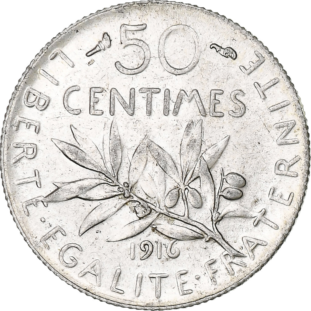 France, 50 Centimes, Semeuse, 1916, Paris, Argent, SUP, KM:854