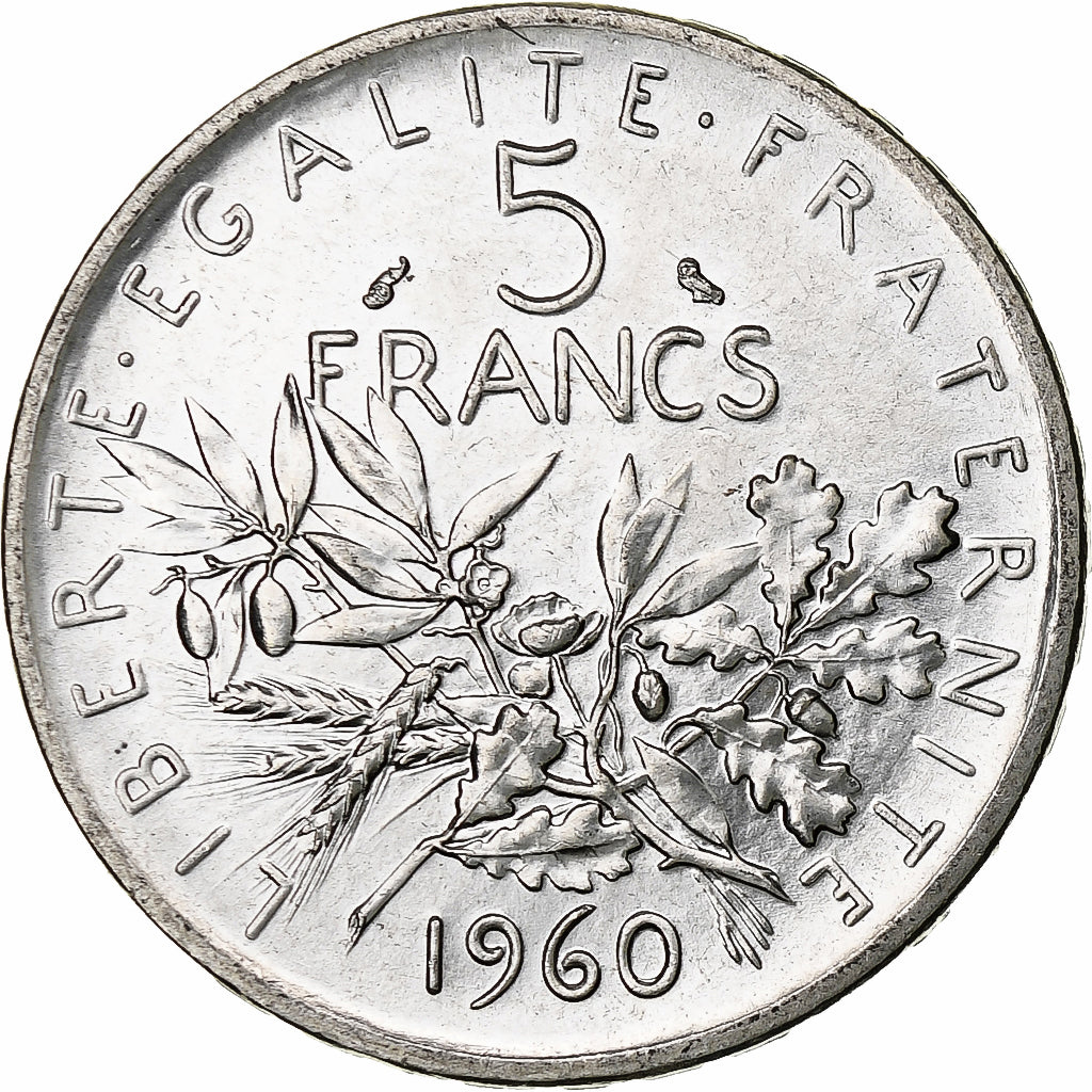 Moneta, Francja, Semeuse, 5 Francs, 1960, MS(60-62), Srebro, KM:926, Gadoury:770