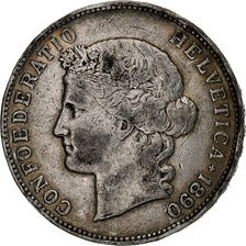 Moeda, Suíça, 5 Francs, 1890, Bern, VF(20-25), Prata, KM:34
