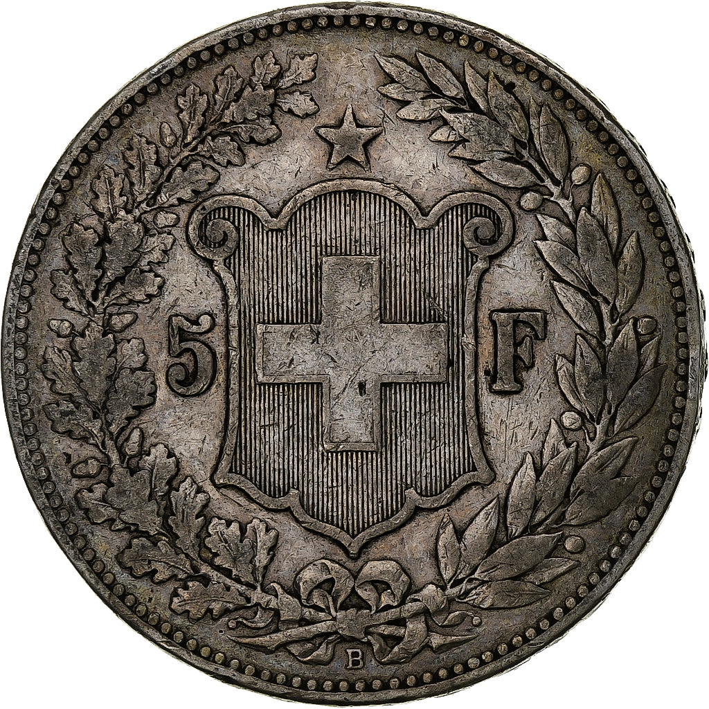 Moneda, Suiza, 5 Francs, 1890, Bern, BC+, Plata, KM:34