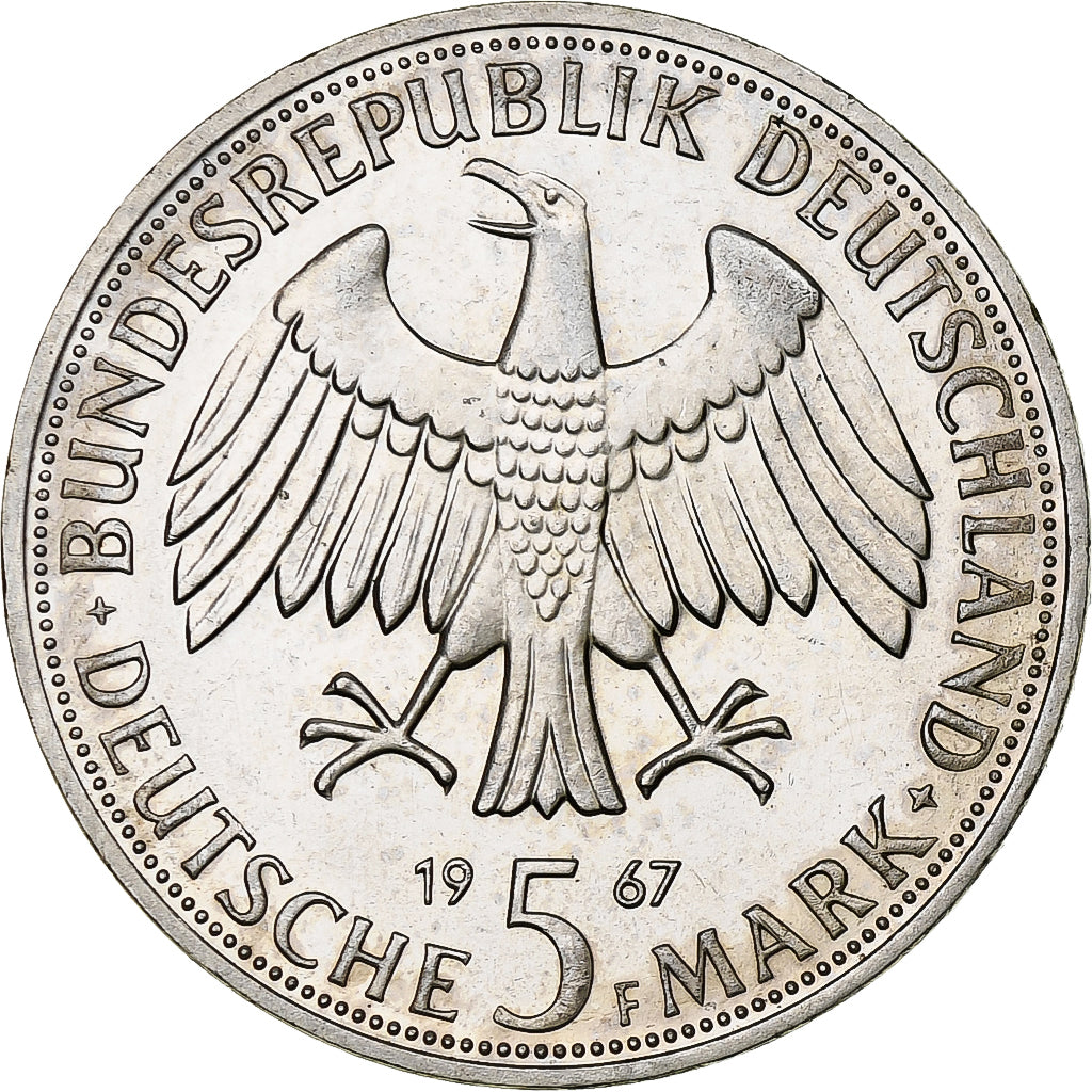 GERMANIA - REPUBBLICA FEDERALE, 5 Mark, 1967, Stuttgart, Argento, SPL, KM:120.1