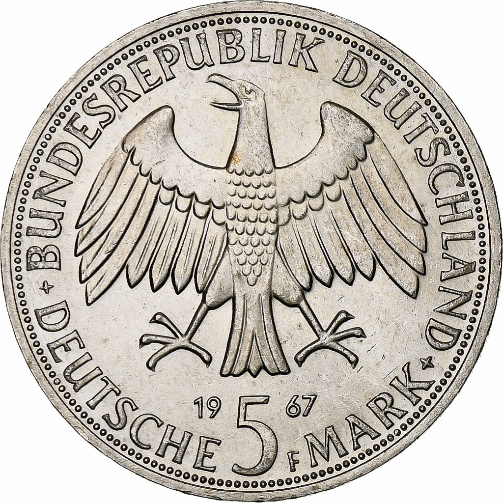 GERMANY - FEDERAL REPUBLIC, 5 Mark, 1967, Stuttgart, Silver, MS(60-62), KM:120.1