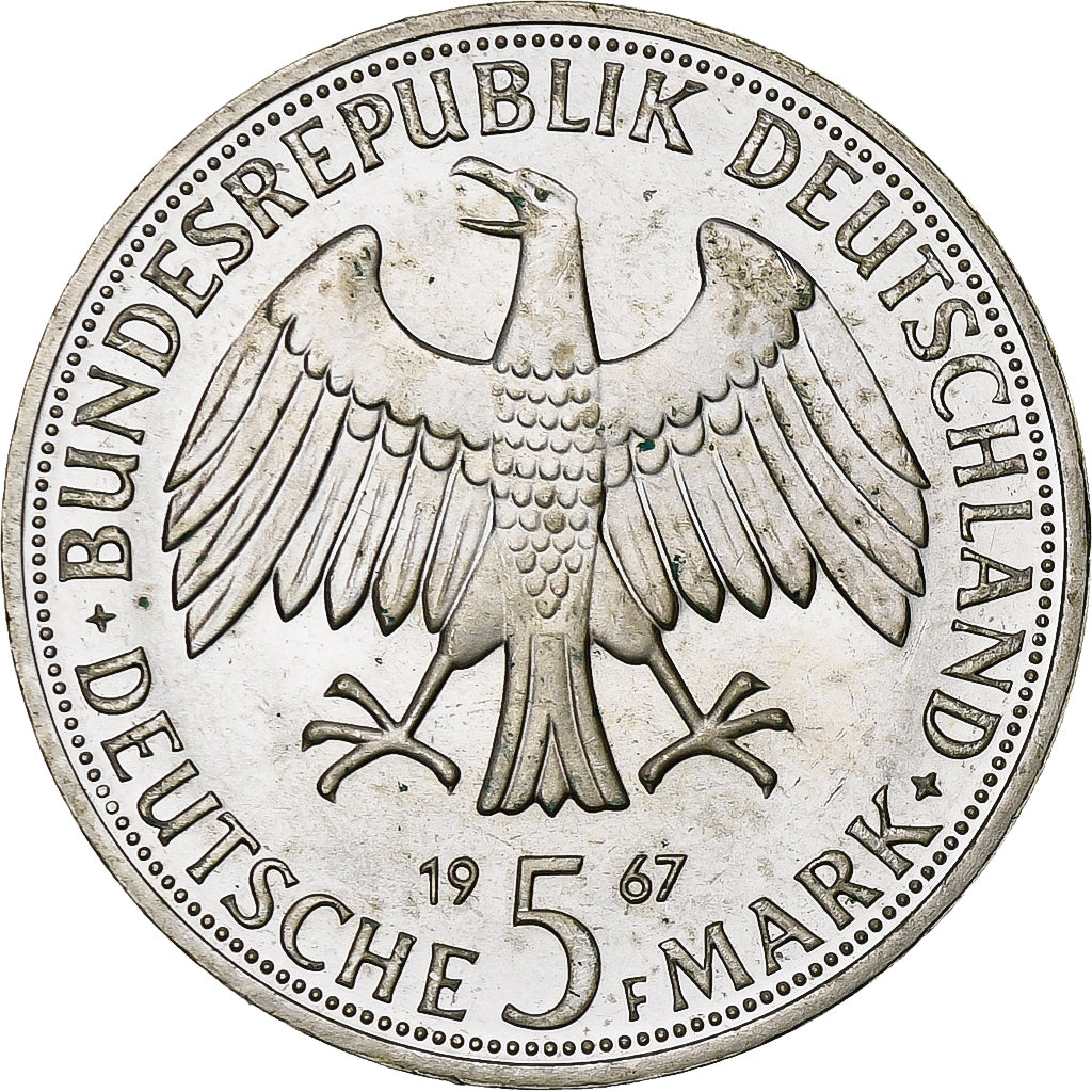 GERMANY - FEDERAL REPUBLIC, 5 Mark, 1967, Stuttgart, Silver, MS(60-62), KM:120.1