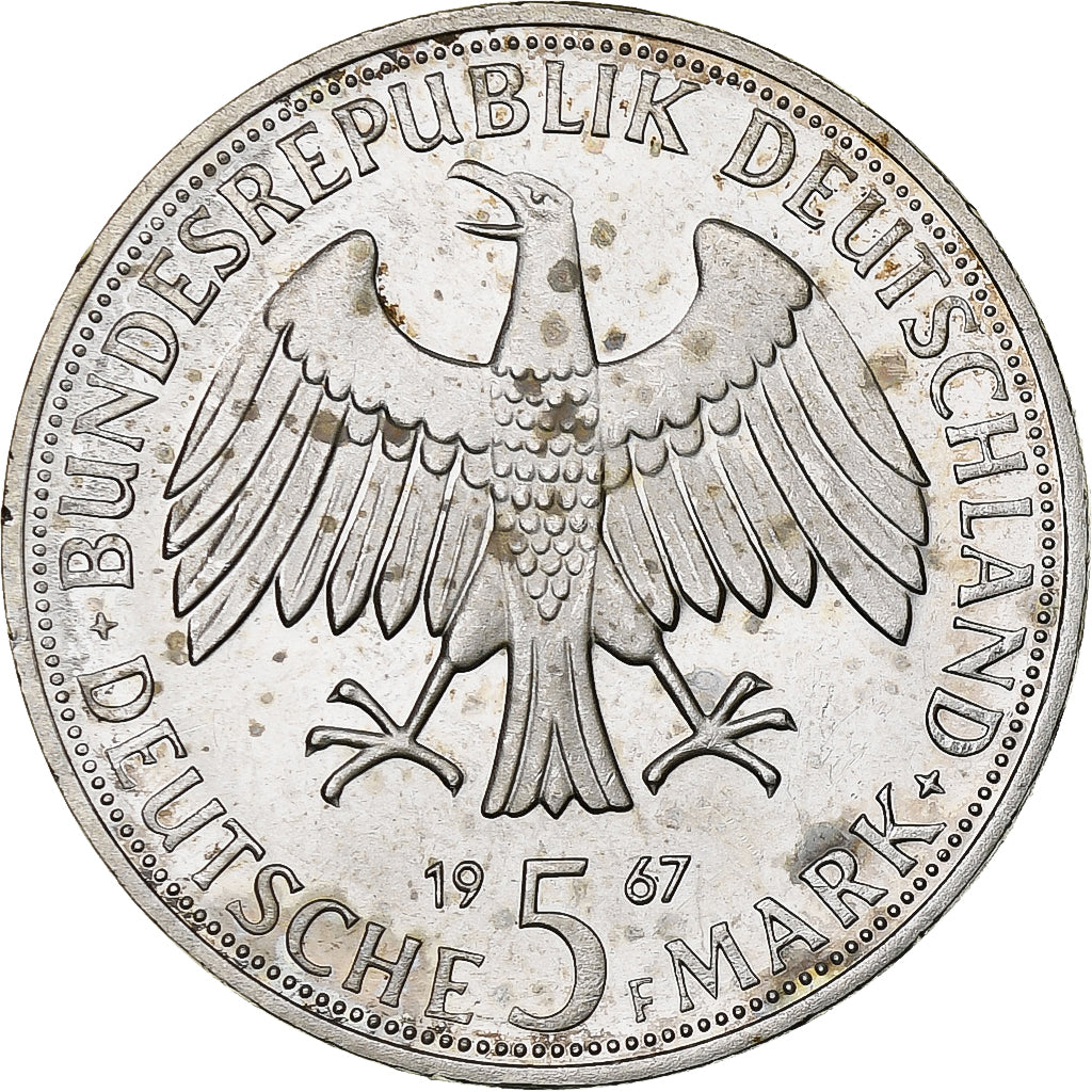 GERMANY - FEDERAL REPUBLIC, 5 Mark, 1967, Stuttgart, Silver, MS(60-62), KM:120.1