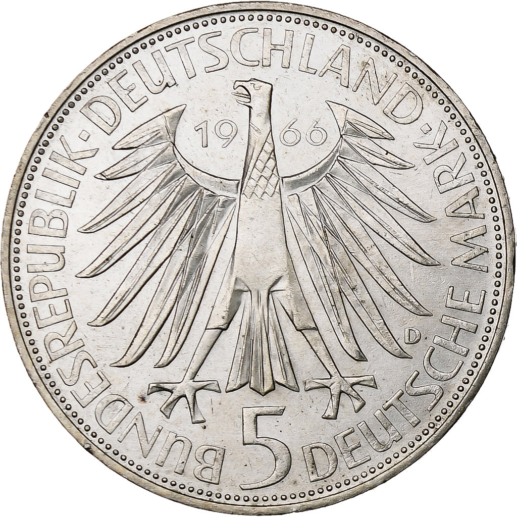 République fédérale allemande, 5 Mark, 1966, Munich, Argent, SUP+, KM:119.1