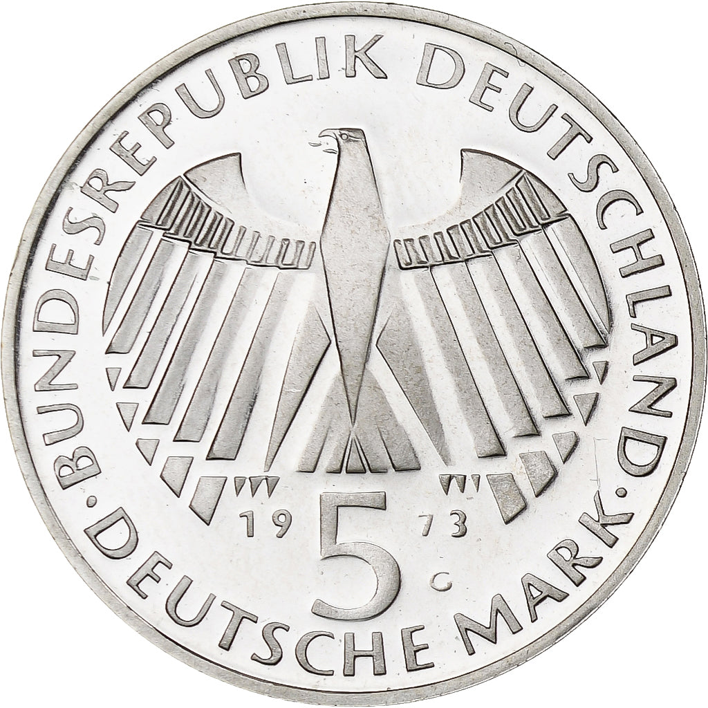 GERMANY - FEDERAL REPUBLIC, 5 Mark, 1973, Karlsruhe, Silver, MS(63), KM:137
