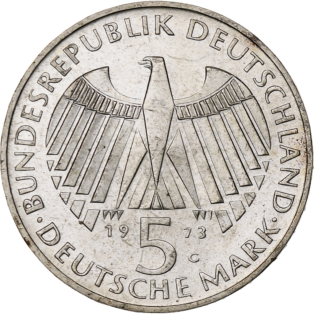 GERMANY - FEDERAL REPUBLIC, 5 Mark, 1973, Karlsruhe, Silver, AU(55-58), KM:137