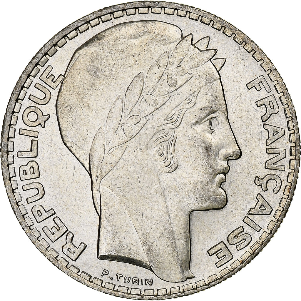 Francia, 20 Francs, Turin, 1933, Paris, Rameaux longs, Argento, SPL-