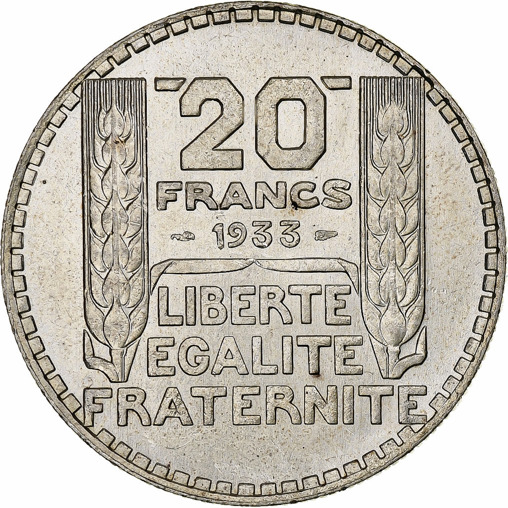 Francia, 20 Francs, Turin, 1933, Paris, Rameaux longs, Argento, SPL-