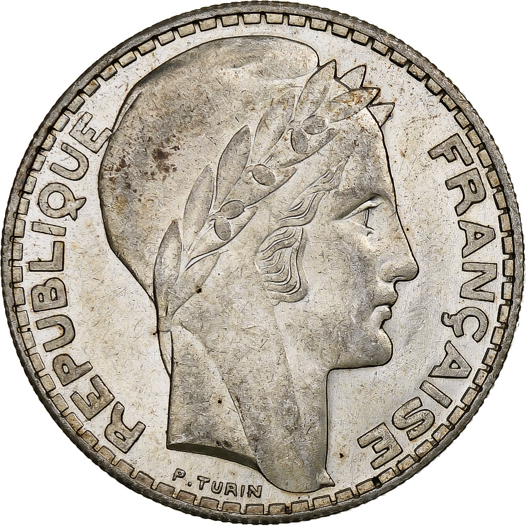 France, 20 Francs, Turin, 1933, Paris, Rameaux longs, Argent, SUP, Gadoury:852